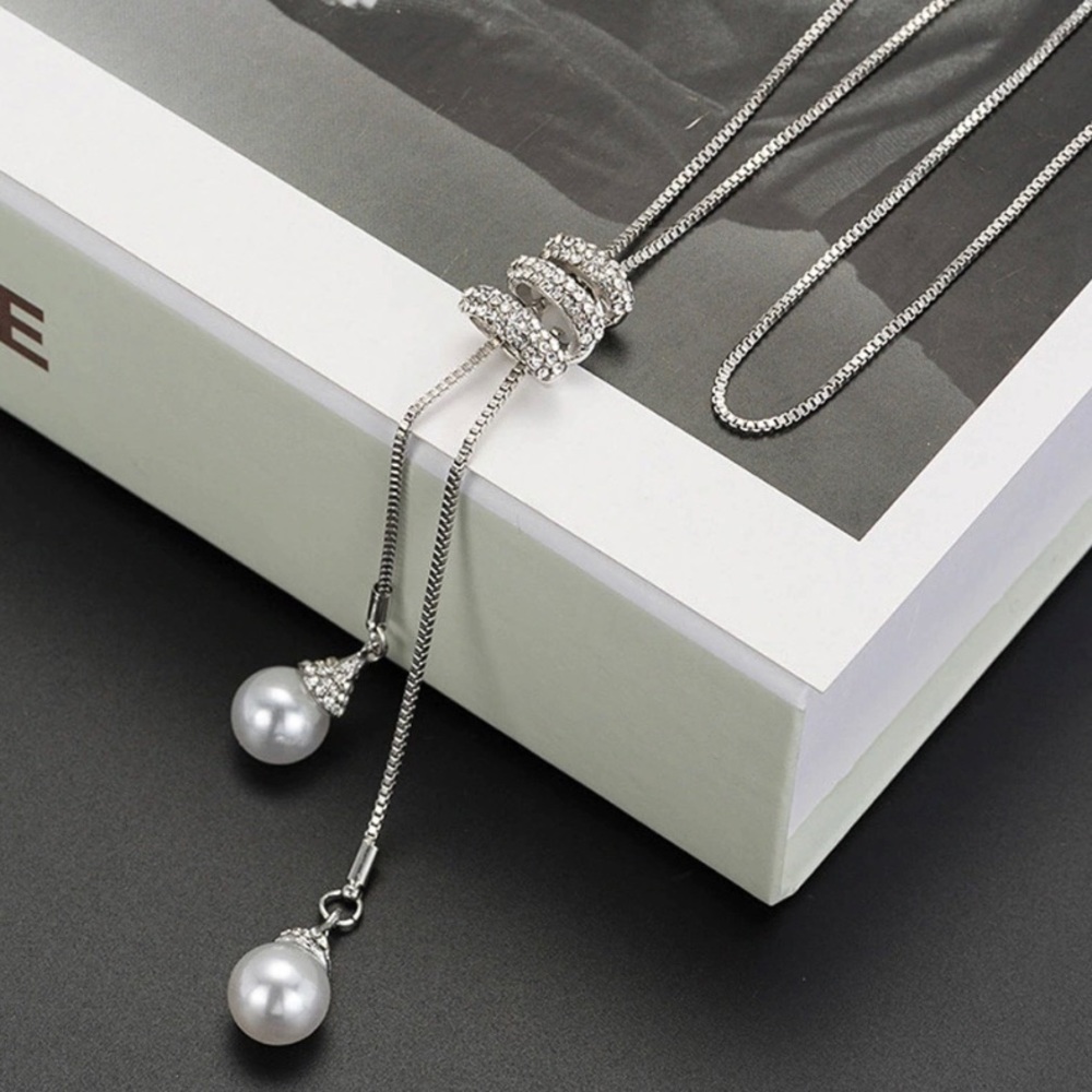 Silver Pearl Drop Necklace
